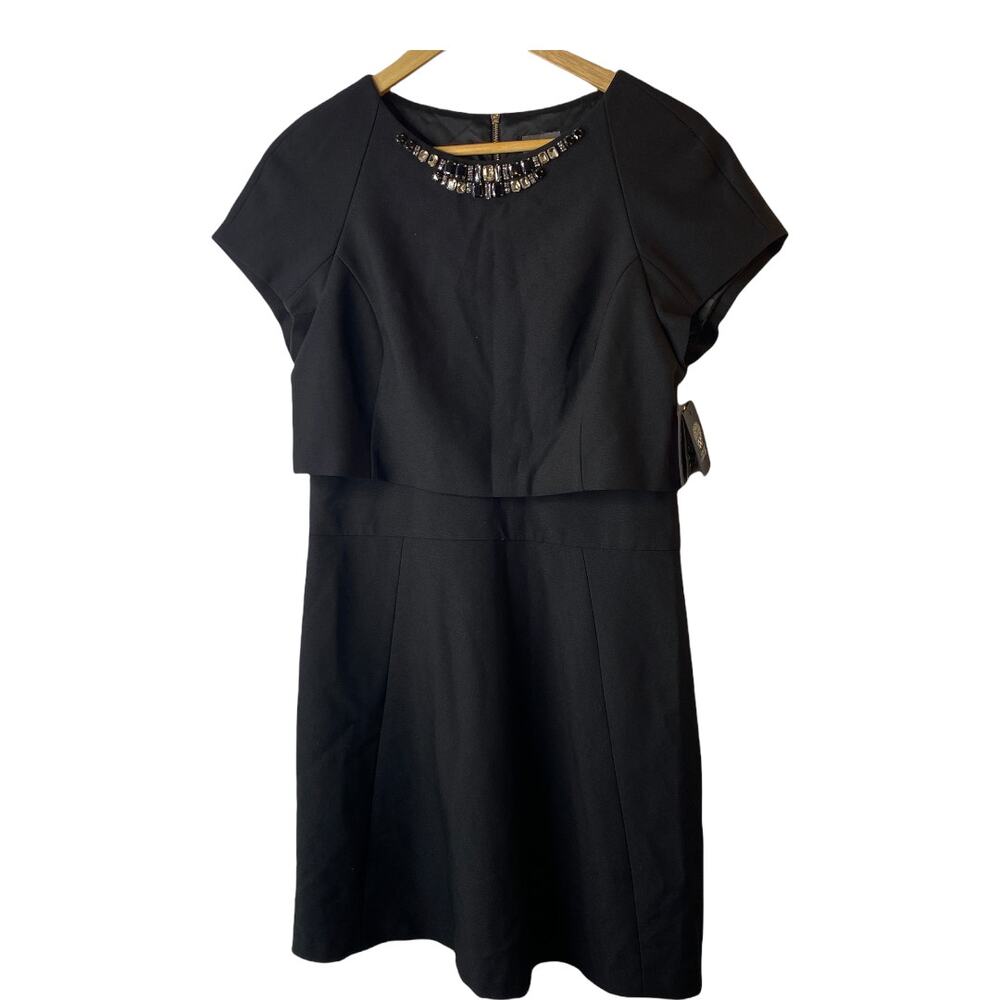 Vince Camuto Black Embellished-Neck Pop-Over Fit-and-Flare Dress Women's 8 NEW - Picture 2 of 14
